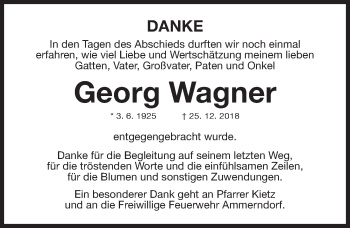 Traueranzeige von Georg Wagner von Gesamtausgabe Nürnberger Nachrichten/ Nürnberger Ztg.