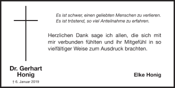 Traueranzeige von Gerhart Honig von Gesamtausgabe Nürnberger Nachrichten/ Nürnberger Ztg.