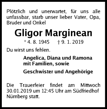 Traueranzeige von Gligor Marginean von Gesamtausgabe Nürnberger Nachrichten/ Nürnberger Ztg.