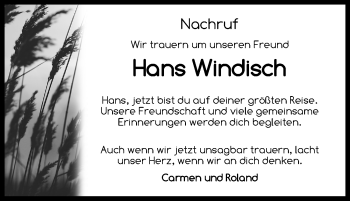 Traueranzeige von Hans Windisch von Gesamtausgabe Nürnberger Nachrichten/ Nürnberger Ztg.