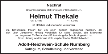 Traueranzeige von Helmut Thekale von Gesamtausgabe Nürnberger Nachrichten/ Nürnberger Ztg.