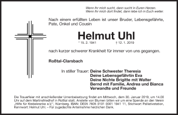 Traueranzeige von Helmut Uhl von Fürther Nachrichten Lokal