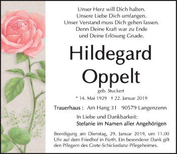 Traueranzeige von Hildegard Oppelt von Fürther Nachrichten Lokal