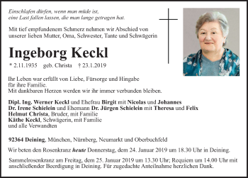 Traueranzeige von Ingeborg Keckl von Neumarkter Nachrichten Lokal
