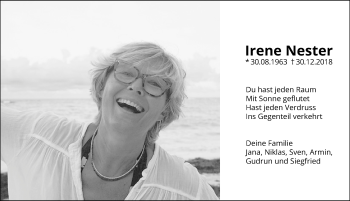 Traueranzeige von Irene Nester von Schwabach