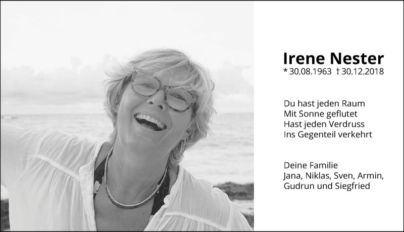  Traueranzeige für Irene Nester vom 12.01.2019 aus Schwabach