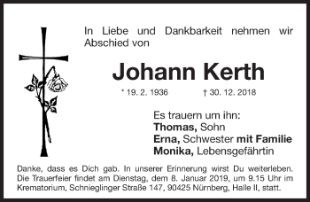 Traueranzeige von Johann Kerth von Gesamtausgabe Nürnberger Nachrichten/ Nürnberger Ztg.