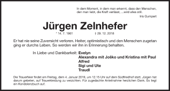 Traueranzeige von Jürgen Zelnhefer von Gesamtausgabe Nürnberger Nachrichten/ Nürnberger Ztg.
