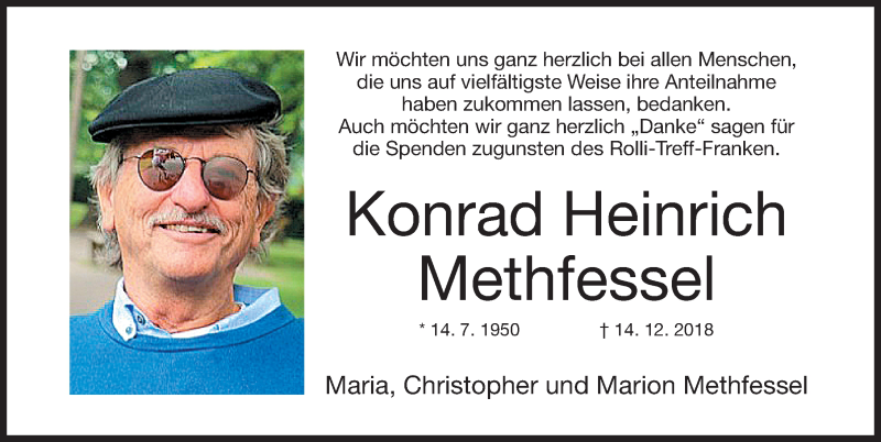  Traueranzeige für Konrad Heinrich Methfessel vom 12.01.2019 aus Gesamtausgabe Nürnberger Nachrichten/ Nürnberger Ztg.