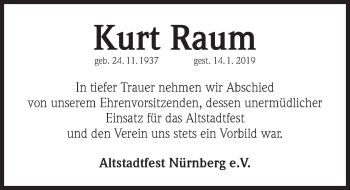 Traueranzeige von Kurt Raum von Gesamtausgabe Nürnberger Nachrichten/ Nürnberger Ztg.
