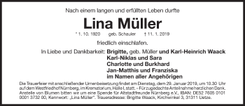 Traueranzeige von Lina Müller von Gesamtausgabe Nürnberger Nachrichten/ Nürnberger Ztg.