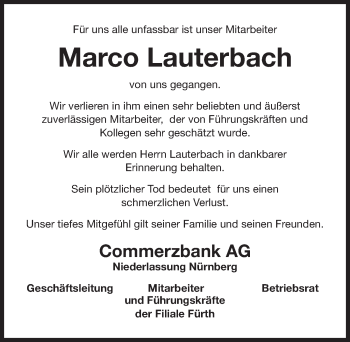 Traueranzeige von Marco Lauterbach von Gesamtausgabe Nürnberger Nachrichten/ Nürnberger Ztg.