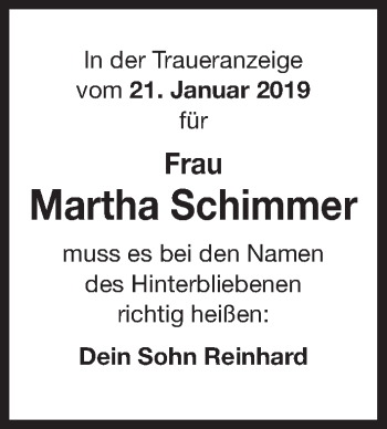 Traueranzeige von Martha Schimmer von Gesamtausgabe Nürnberger Nachrichten/ Nürnberger Ztg.