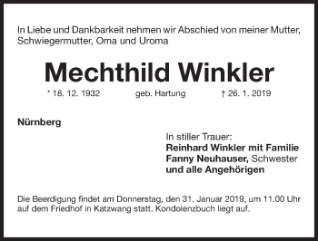 Traueranzeige von Mechthild Winkler von Gesamtausgabe Nürnberger Nachrichten/ Nürnberger Ztg.