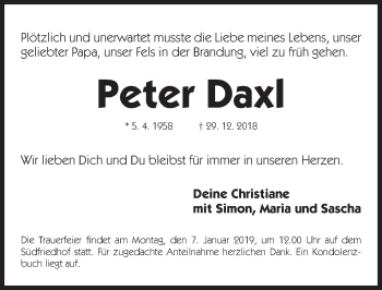 Traueranzeige von Peter Daxl von Gesamtausgabe Nürnberger Nachrichten/ Nürnberger Ztg.