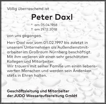 Traueranzeige von Peter Daxl von Gesamtausgabe Nürnberger Nachrichten/ Nürnberger Ztg.