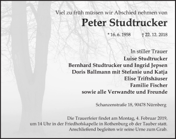 Traueranzeige von Peter Studtrucker von Erlanger Nachrichten Lokal