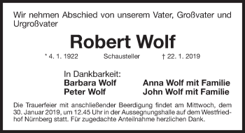 Traueranzeige von Robert Wolf von Gesamtausgabe Nürnberger Nachrichten/ Nürnberger Ztg.