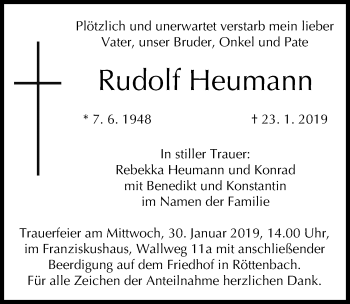 Traueranzeige von Rudolf Heumann von Nordbayerische Nachrichten Forchheim Lokal