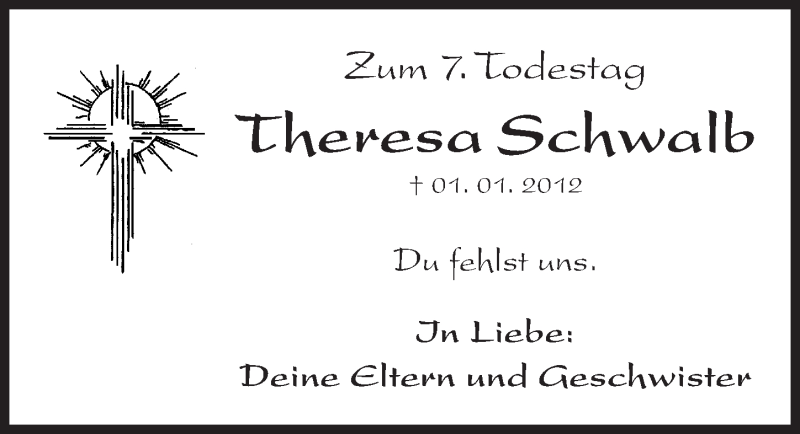  Traueranzeige für Theresa Schwalb vom 03.01.2019 aus Nordbayerische Nachrichten Forchheim Lokal