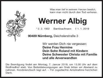 Traueranzeige von Werner Albig von Gesamtausgabe Nürnberger Nachrichten/ Nürnberger Ztg.