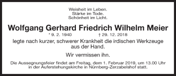 Traueranzeige von Wolfgang Gerhard Friedrich Wilhelm Meier von Gesamtausgabe Nürnberger Nachrichten/ Nürnberger Ztg.