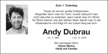 Traueranzeige von Andy Dubrau von Fürther Nachrichten Lokal