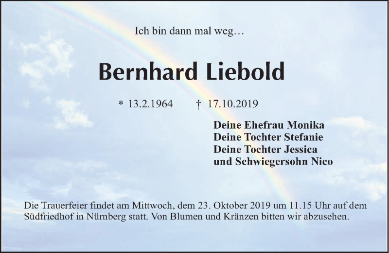  Traueranzeige für Bernhard Liebold vom 21.10.2019 aus Gesamtausgabe Nürnberger Nachrichten/ Nürnberger Ztg.
