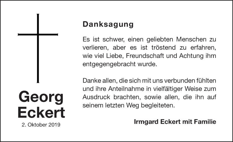  Traueranzeige für Georg Eckert vom 26.10.2019 aus Nordbayerische Nachrichten Pegnitz Lokal