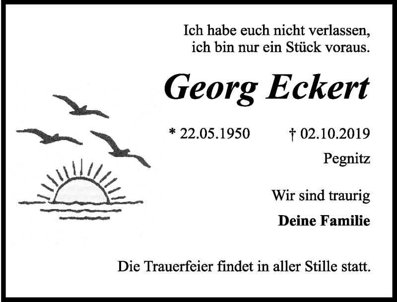  Traueranzeige für Georg Eckert vom 05.10.2019 aus Nordbayerische Nachrichten Pegnitz Lokal
