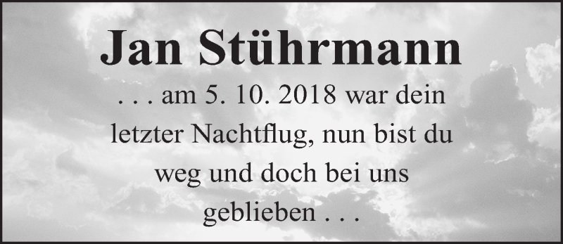  Traueranzeige für Jan Stührmann vom 05.10.2019 aus Gesamtausgabe Nürnberger Nachrichten/ Nürnberger Ztg.