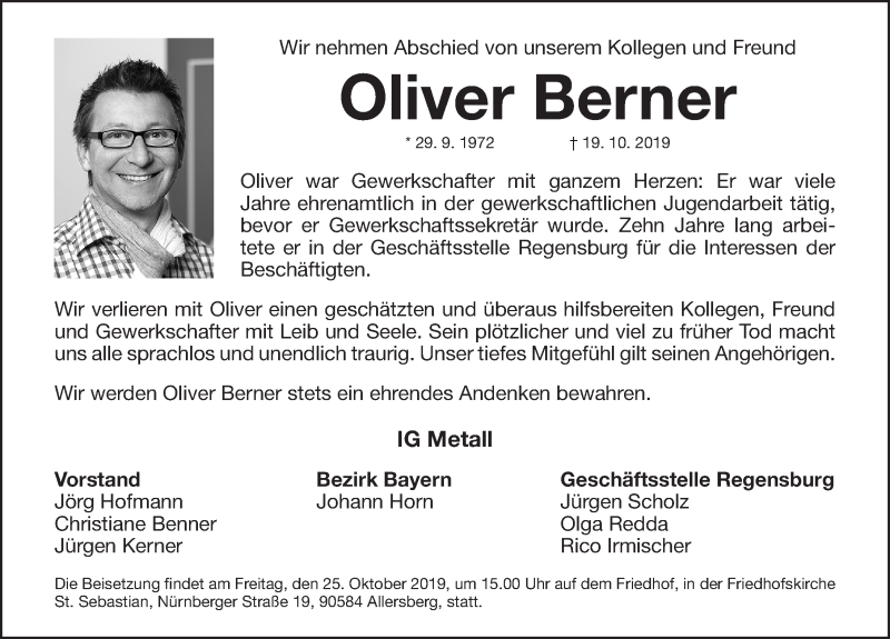  Traueranzeige für Oliver Berner vom 24.10.2019 aus Roth-Hilpoltsteiner Volkszeitung Lokal