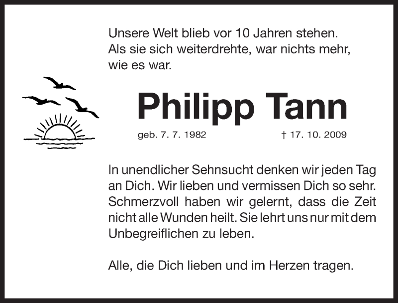  Traueranzeige für Philipp Tann vom 17.10.2019 aus Gesamtausgabe Nürnberger Nachrichten/ Nürnberger Ztg.