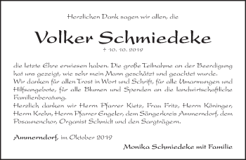 Traueranzeige von Volker Schmiedeke von Gesamtausgabe Nürnberger Nachrichten/ Nürnberger Ztg.