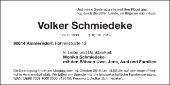 Traueranzeige von Volker Schmiedeke von Fürther Nachrichten Lokal