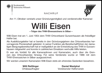 Traueranzeige von Willi Eisen von Altmühl-Bote Lokal