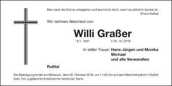 Traueranzeige von Willi Graßer von Fürther Nachrichten Lokal