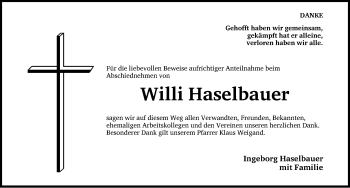 Traueranzeige von Willi Haselbauer von Nordbayerische Nachrichten Forchheim Lokal