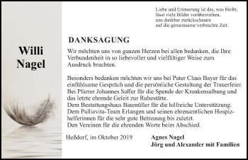 Traueranzeige von Willi Nagel von Nordbayerische Nachrichten Herzogenaurach Lokal