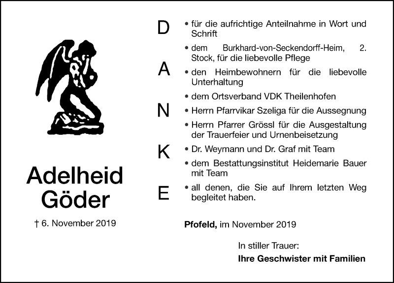  Traueranzeige für Adelheid Göder vom 23.11.2019 aus Altmühl-Bote Lokal