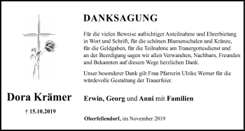 Traueranzeige von Dora Krämer von Nordbayerische Nachrichten Forchheim Lokal
