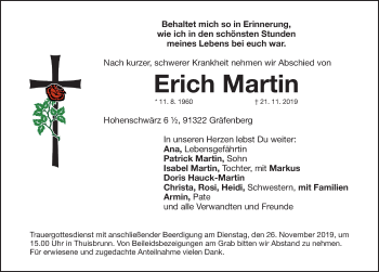 Traueranzeige von Erich Martin von Nordbayerische Nachrichten Forchheim Lokal