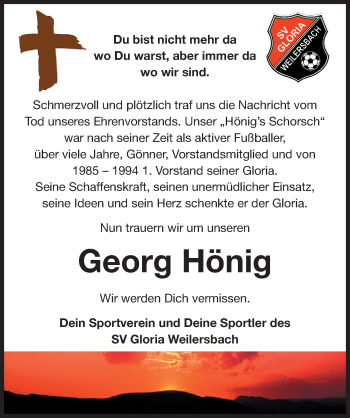 Traueranzeige von Georg Hönig von Nordbayerische Nachrichten Forchheim Lokal