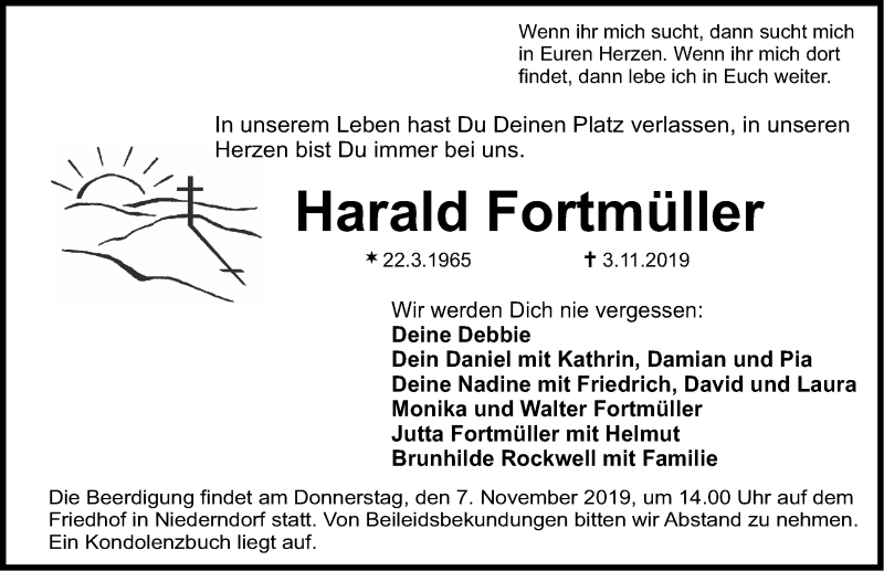  Traueranzeige für Harald Fortmüller vom 05.11.2019 aus Nordbayerische Nachrichten Herzogenaurach Lokal