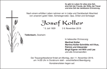 Traueranzeige von Josef Koller von Altmühl-Bote Lokal
