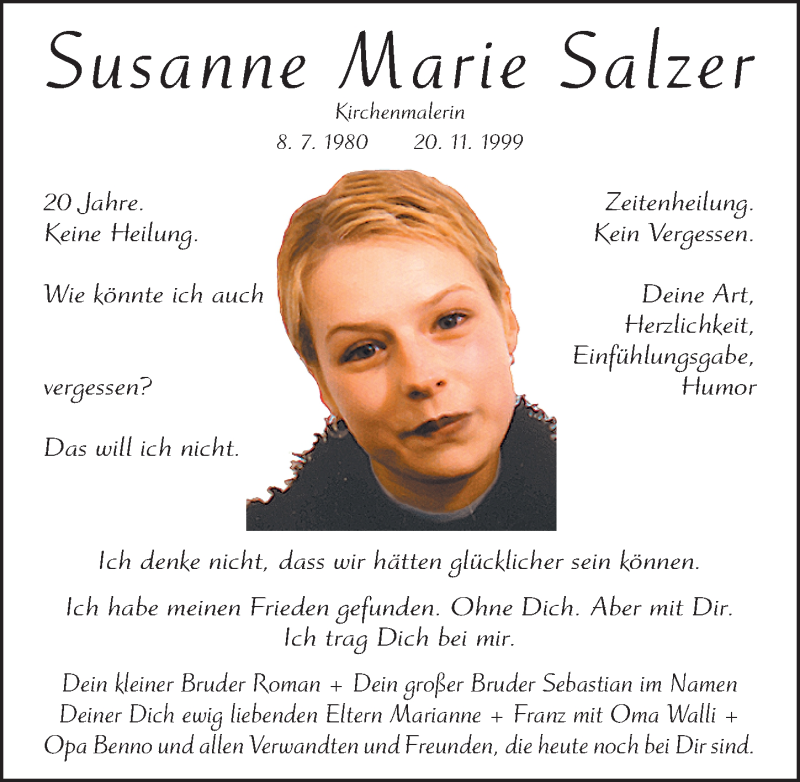  Traueranzeige für Susanne Marie Salzer vom 20.11.2019 aus Neumarkter Nachrichten Lokal