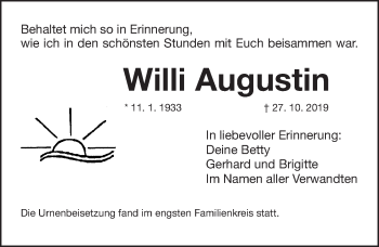 Traueranzeige von Willi Augustin von Fürther Nachrichten Lokal