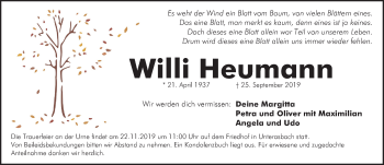 Traueranzeige von Willi Heumann von Fürther Nachrichten Lokal