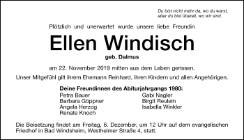 Traueranzeige von Ellen Windisch von Altmühl-Bote Lokal