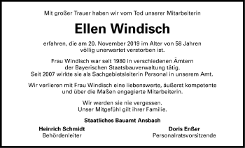 Traueranzeige von Ellen Windisch von HAB,HWZ,HFLZ